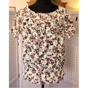 Eyelet Short Sleeve Top Blouse XL Floral Peplum Cottagecore Prairie Off Shoulder